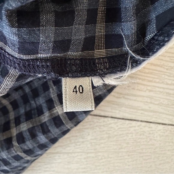 HACHE Ruffle Off The Shoulder Plaid Cotton Blouse Top Blue Small / IT40 - Picture 6 of 7